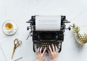 type writer and tea